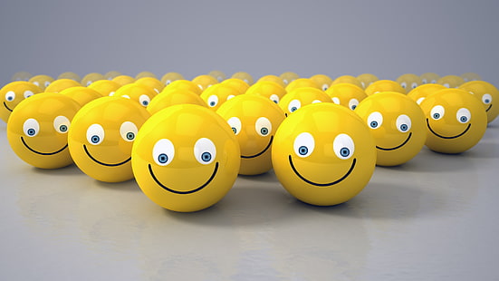 yellow smile emoji ball illustration, Smilies, Yellow, 3D, HD, 4K, HD wallpaper HD wallpaper