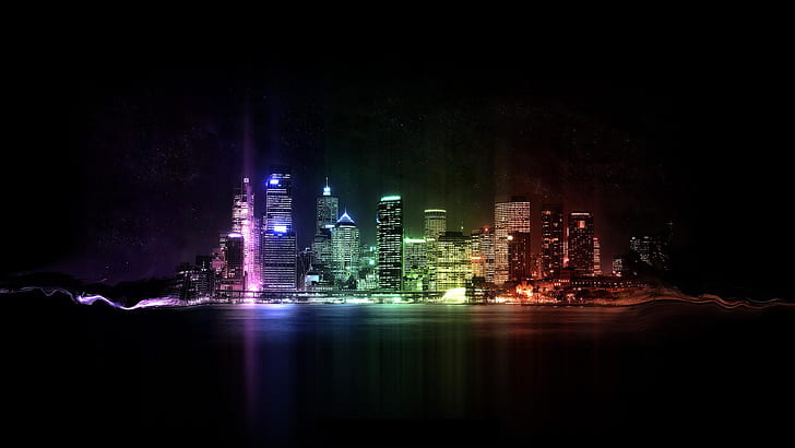 City Of Lights HD, stadshorisont neonbelyst foto, ljus, stad, kreativ, grafik, kreativ och grafik, HD tapet