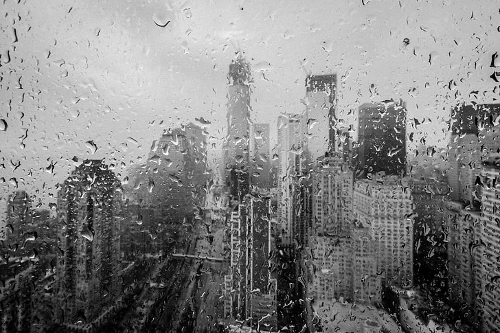 glass, drops, macro, rain, overcast, building, disaster, skyscrapers, the evening, hurricane, night, clouds, evening, new York, sandy, 29.10, HD wallpaper