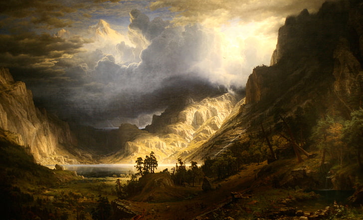пейзаж, картина, Альберт Бирштадт, Буря в Скалистых горах, HD обои