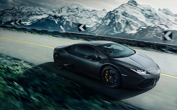 Black Lamborghini, Huracan, LP640-4, black lamborghini veneno, black, Supercar, speed, road, Mountain, LP640-4, Huracan, lamborghini, HD wallpaper