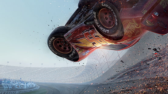 Disney Pixar Cars Lightning McQueen tapet, tecknad film, bilar, animering, spår, stadion, 8k, bilar 3, HD tapet HD wallpaper