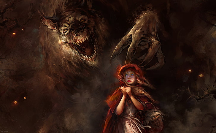 little red riding hood art, werewolves, Little Red Riding Hood, wolf, HD wallpaper