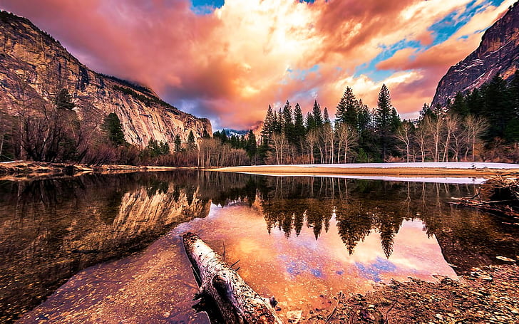 Romantic Landscape Beautiful Sunsets Merced River Yosemite National Park Hd Wallpaper full screen 2560×1600, HD wallpaper