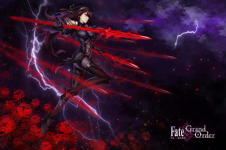 fate grand order, lancer, bodysuit, spears, dark theme, fate series, Anime, HD wallpaper