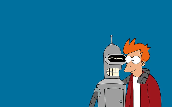 Bender Fry Futurama Blue HD, desenho animado / história em quadrinhos, azul, futurama, dobrador, fritar, HD papel de parede