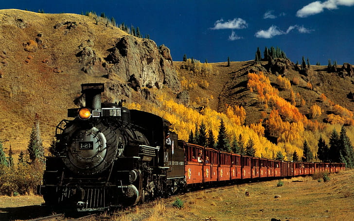 電車の蒸気機関車の風景、 HDデスクトップの壁紙