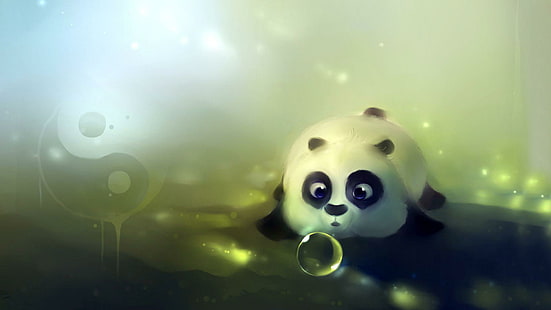 Lindo panda jugando con burbujas, baby po de kung fu panda, artístico, 1920x1080, burbuja, panda, Fondo de pantalla HD HD wallpaper