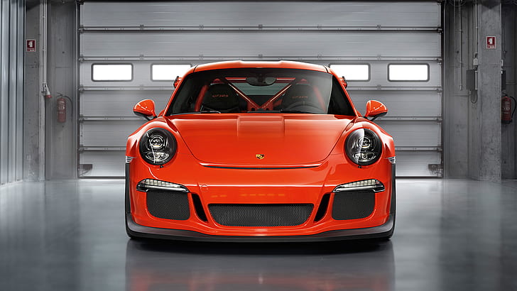 2015, Porsche 911 GT3 RS, Vorderansicht, orangefarbenes Auto, 2015, Porsche 911 GT3 RS, Vorderansicht, orangefarbenes Auto, HD-Hintergrundbild