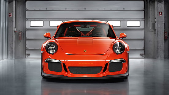 2015, Porsche 911 GT3 RS, вид спереди, оранжевый автомобиль, 2015, Porsche 911 GT3 RS, вид спереди, оранжевый автомобиль, HD обои HD wallpaper