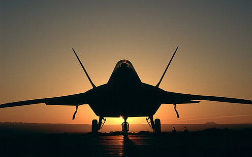 avion, F-22 Raptor, coucher de soleil, silhouette, Fond d'écran HD HD wallpaper
