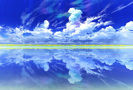 Anime, oryginał, chmura, oryginał (anime), odbicie, niebo, woda, Tapety HD HD wallpaper