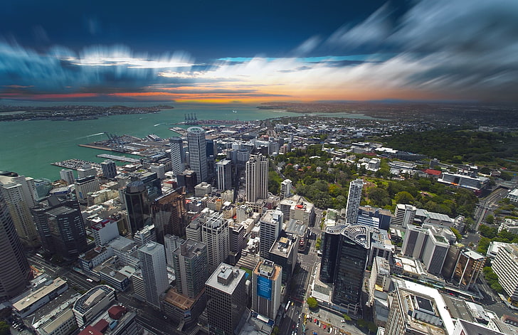 edifici della città, paesaggio urbano, edificio, mare, Auckland, Sfondo HD