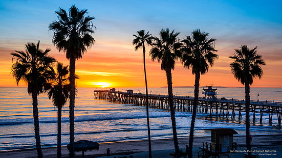 Jetée de San Clemente au coucher du soleil, Californie, levers / couchers de soleil, Fond d'écran HD HD wallpaper