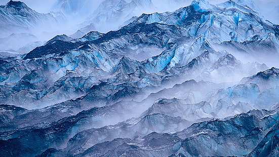 ледена шапка, син пейзаж, Аляска, САЩ, ледников залив, геология, образуване, ледник, национален парк, ледник ламплуг, масив, планински пейзаж, лед, ледников релеф, небе, геоложки феномен, планина, ледников залив национален парк, HD тапет HD wallpaper