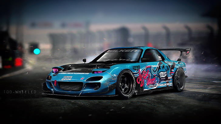 mobil, kendaraan, Mazda, Mazda RX-7, mobil biru, Wallpaper HD