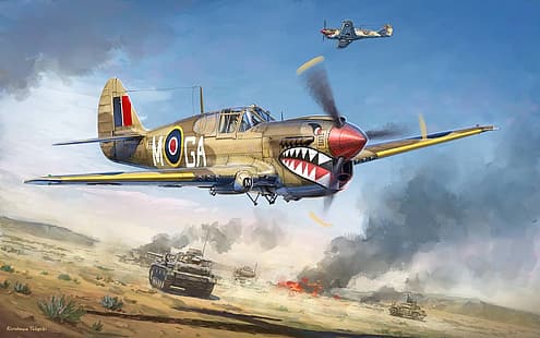 Segunda Guerra Mundial, guerra, avião, aeronaves, Curtiss P-40 Warhawk, HD papel de parede HD wallpaper
