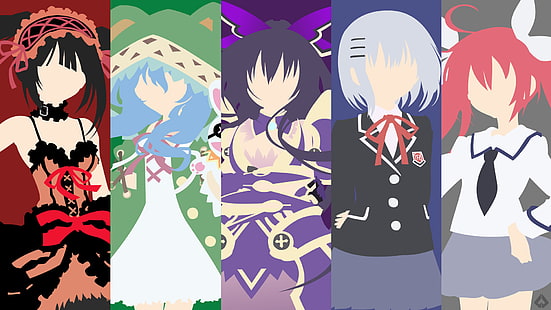 аниме, аниме момичета, Date A Live, минимализъм, Tokisaki Kurumi, Yoshino, Yatogami Tohka, Tobiichi Origami, Itsuka Kotori, HD тапет HD wallpaper