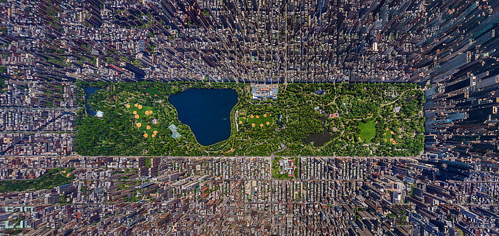Google map application, aerial view, New York City, cityscape, USA, Central Park, city, green, colorful, landscape, HD wallpaper