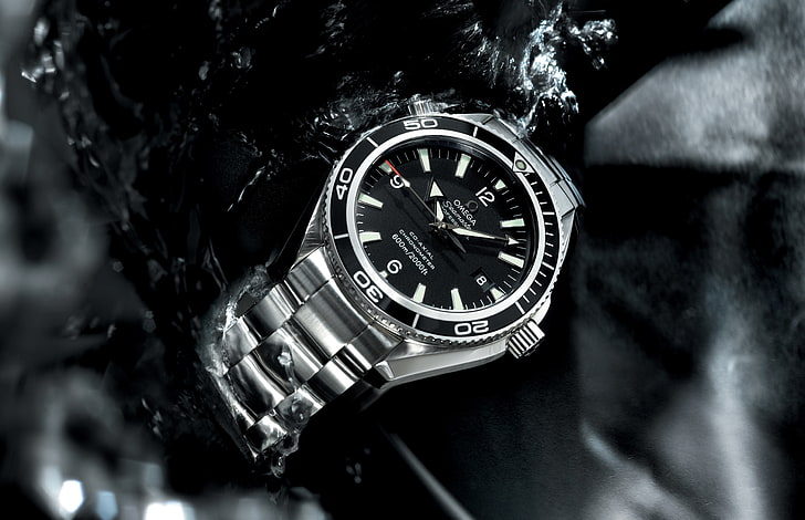okrągły srebrny zegarek analogowy z paskiem łączącym, zegarek, Omega, Seamaster, Planet Ocean, Big Size, Tapety HD