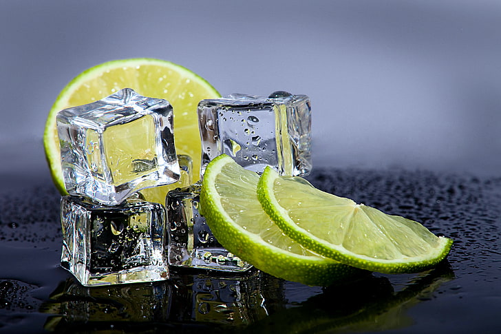 lime slices and ice cubes, cubes, ice, lime, HD wallpaper
