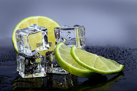 lime slices and ice cubes, cubes, ice, lime, HD wallpaper HD wallpaper