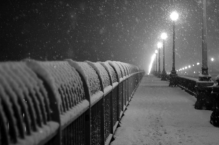 graues und weißes gestreiftes Gewebe, Monochrom, Winter, Schnee, HD-Hintergrundbild