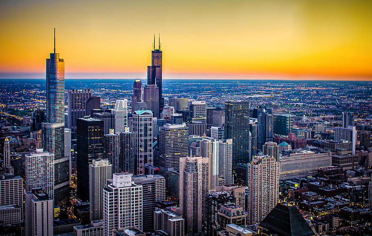 إلينوي ، شيكاغو سيتي ، شيكاغو ، المدينة ، إلينوي ، ارتفاع ناطحات السحاب، خلفية HD