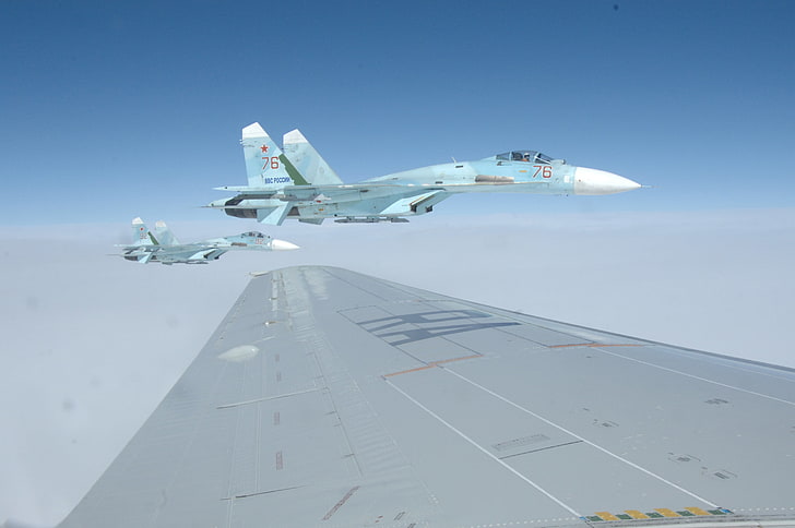Su-27 Flankers, grey RA plane wing, Aircrafts / Planes, , aircraft, HD wallpaper