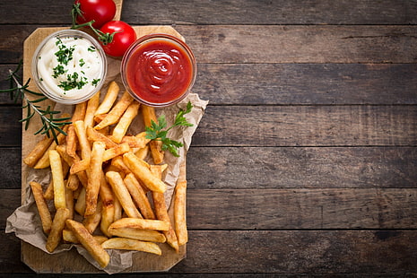 Fries, tomatoes, food, HD wallpaper HD wallpaper
