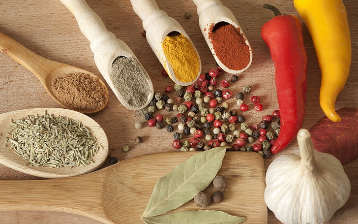 several spices, pepper, spices, assorted, HD wallpaper