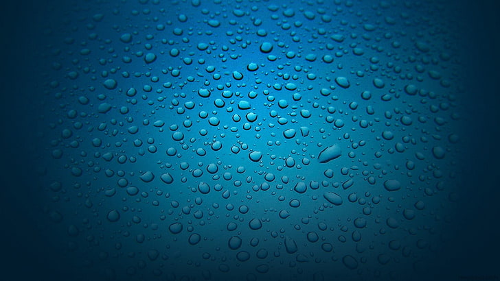 water droplets, water drops, glass, blue, water on glass, cyan, turquoise, HD wallpaper
