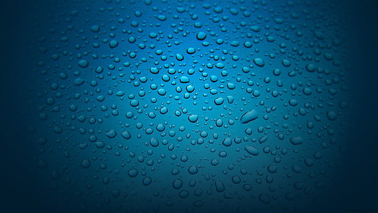 капли воды, капли воды, стекло, синий, вода на стекле, голубой, бирюза, HD обои HD wallpaper