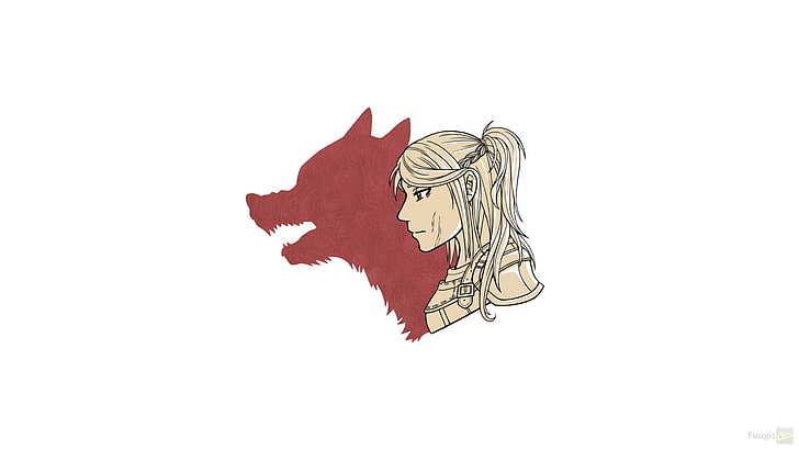ilustrasi perempuan dan serigala bayangan, The Elder Scrolls V: Skyrim, manusia serigala, video game, gadis fantasi, latar belakang sederhana, latar belakang putih, Wallpaper HD