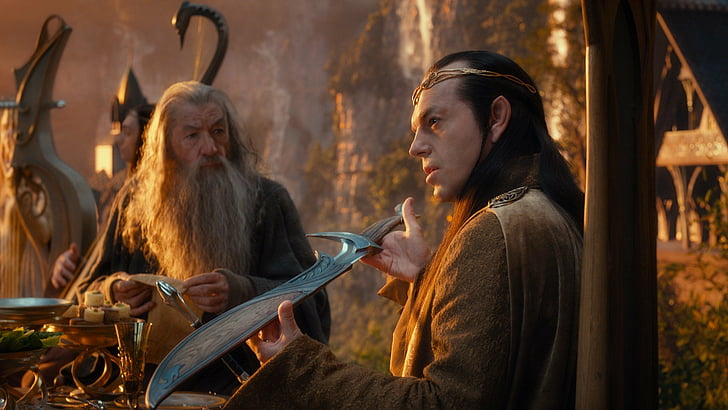 elrond, gandalf, hobbit, hugo, ian, mckellen, film, rivendell, pedang, tenun, Wallpaper HD