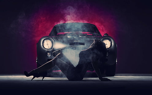 Aston Martin Smoke Classic Car Classic Брюнетка HD, автомобили, супер, классика, дым, брюнетка, мартин, астон, HD обои HD wallpaper