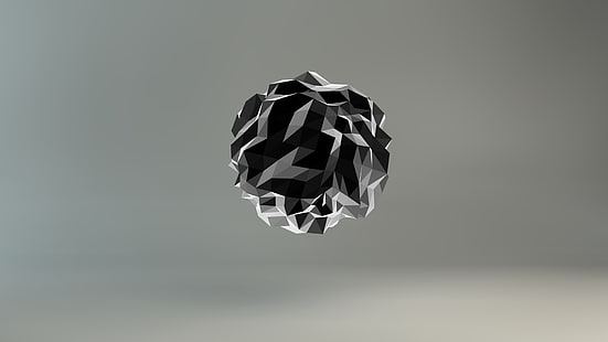 papel tapiz abstracto negro y gris, arte digital, minimalismo, fondo gris, esfera, baja poli, 3D, geometría, monocromo, degradado, abstracto, obra de arte, Fondo de pantalla HD HD wallpaper