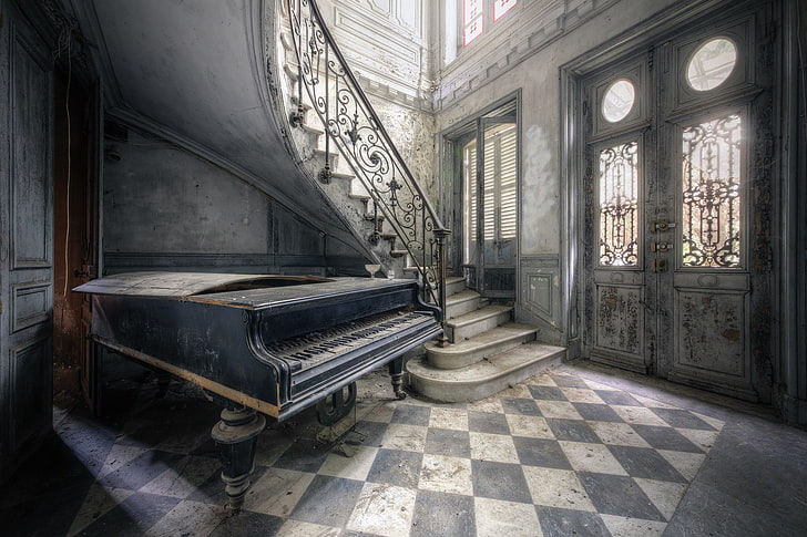 здание, старый, музыкальный инструмент, пианино, заброшенный, HD обои