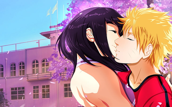 naruto x hinata, romance, kissing, Anime, HD wallpaper