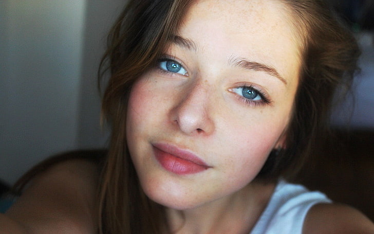 wanita, wajah, berambut cokelat, mata biru, model, Wallpaper HD