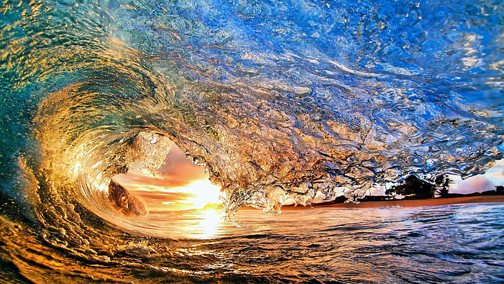 badan air, air, matahari terbenam, Wallpaper HD