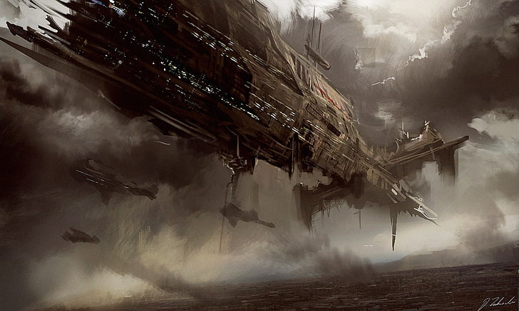 braune Schiff Tapete, Science Fiction, Raumschiff, Darek Zabrocki, HD-Hintergrundbild