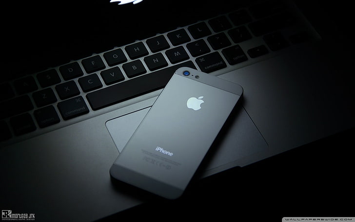 iPhone branco 5, iPhone, MacBook, Apple Inc., tecnologia, HD papel de parede