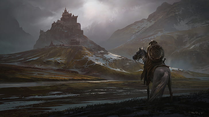 山城のデジタル壁紙の近くで馬に乗る人 The Elder Scrolls V Skyrim Whiterun 雪 山 馬 剣 盾 Hdデスクトップの壁紙 Wallpaperbetter