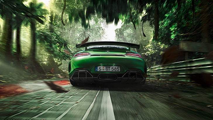 سيارة رياضية خضراء ، مرسيدس بنز ، مرسيدس- AMG ، مرسيدس بنز AMG GT ، سيارات ألمانية ، سيارات سباق ، سيارات خضراء، خلفية HD
