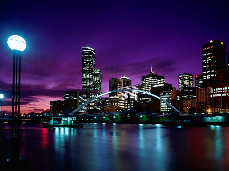 Melbourne City In Australia, Cityscapes, Melbourne, night, HD wallpaper