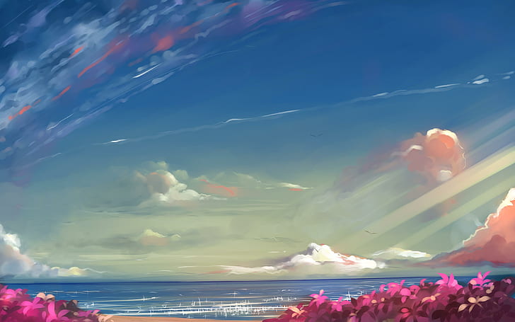Anime, paisaje, cielo, nubes, anime, paisaje, cielo, nubes, Fondo de pantalla HD