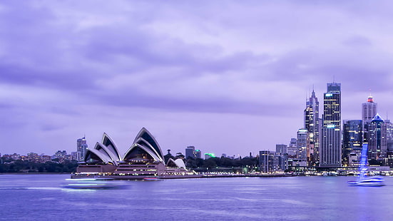 Operahuset, Sydney, Australien, Sydney Harbour, Sydney, Australien, Sydney Opera House, Blå, stadsbild, himmel, stadshorisont, natt, stadsbild, arkitektur, skyskrapa, berömd plats, centrum, stadsbild, stad, byggd struktur, byggnad exteriör, HD tapet HD wallpaper