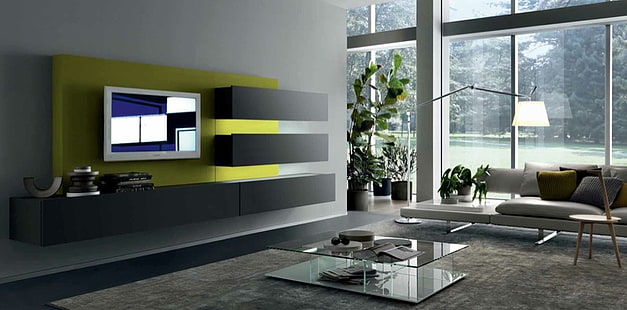 การออกแบบบ้านสไตล์ห้องวิลล่าตกแต่งภายในห้องนั่งเล่น, วอลล์เปเปอร์ HD HD wallpaper