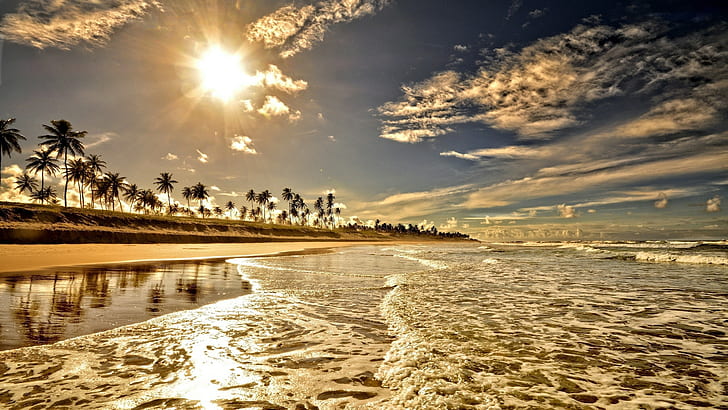 playa, cielo, agua, Fondo de pantalla HD
